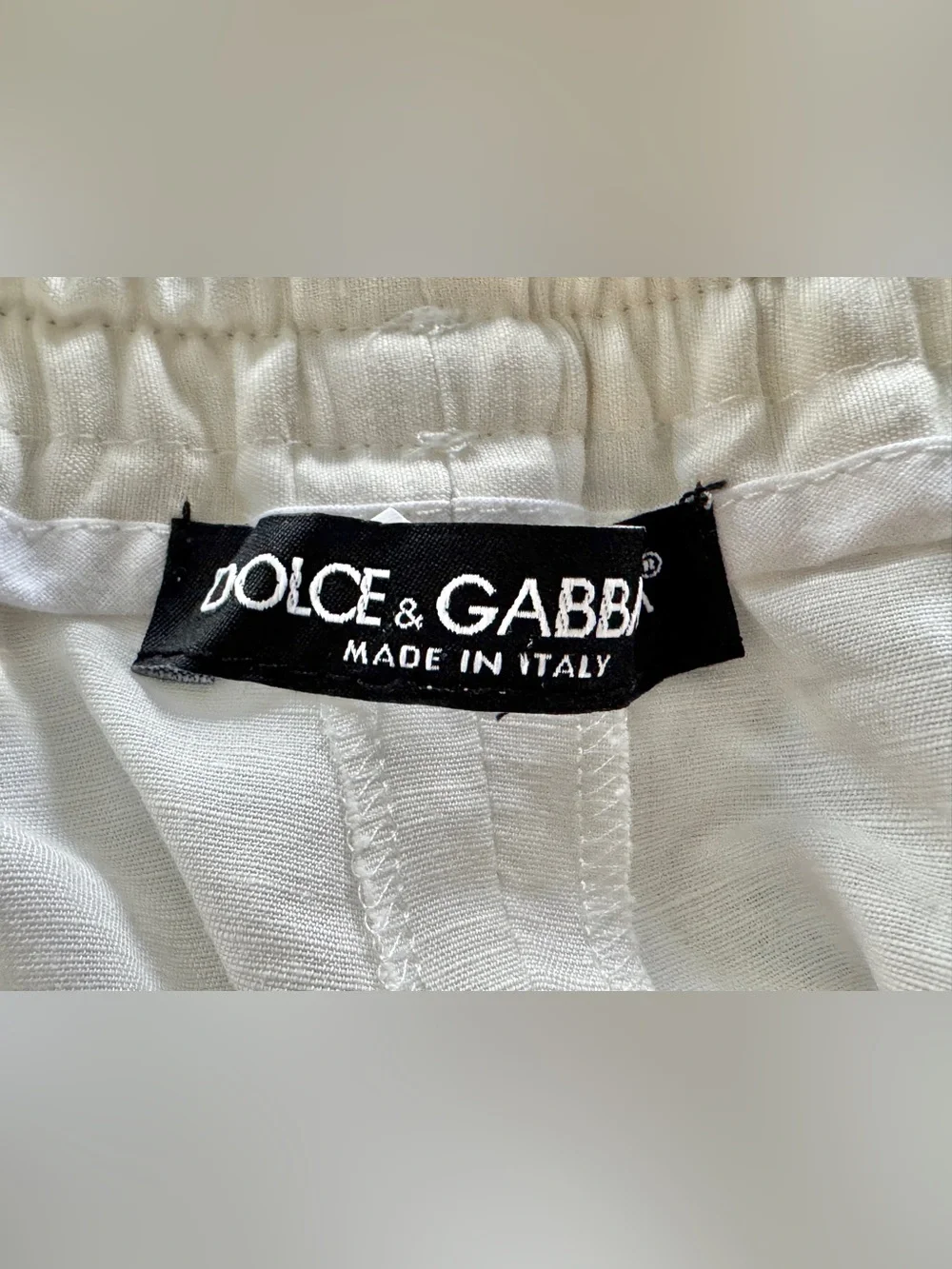 Men’s Dolce & Gabbana Cream Wide-Leg Drawstring Linen Pants Custom- short length